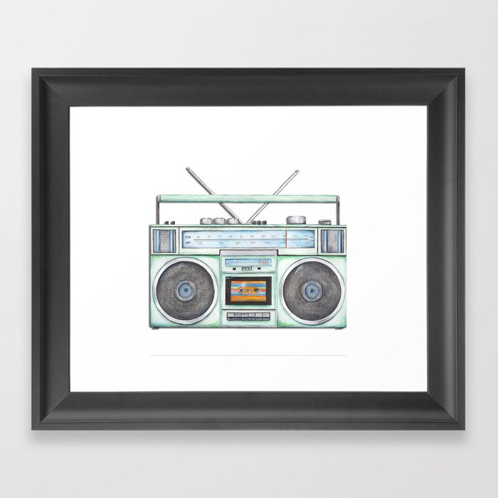 Vintage Boombox - Watercolor Boombox - 80's Art - Music - Stereo - Radio Framed Art Print