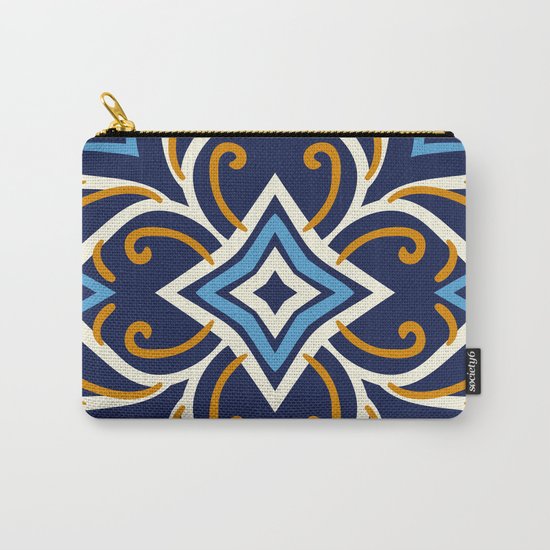 Decorative Floral Pattern 3 - Blue Shakespeare , Mango Tango, Cream Carry-All Pouch