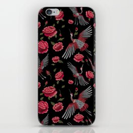 Embroidered Crane Birds & Roses iPhone Skin