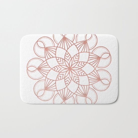Mandala Flowery Vine Rose Gold on White Bath Mat
