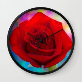 Red Rose and Rainbow Bokeh Wall Clock