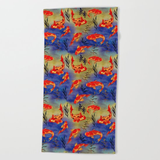 The deep water- koi fishes - watercolor Beach Towel