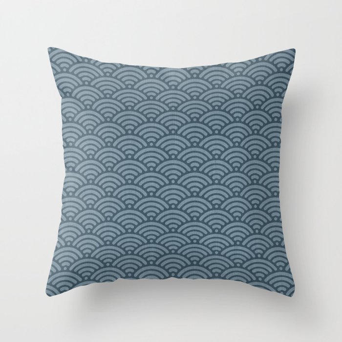 Blue Indigo Denim Seigaiha Sea Wave Nautical Minimalist Line Drawing Throw Pillow