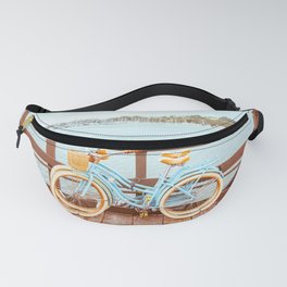 Two bicycles standing on the bridge - USA. Vintage filter teal blue and orange colors. Fanny Pack