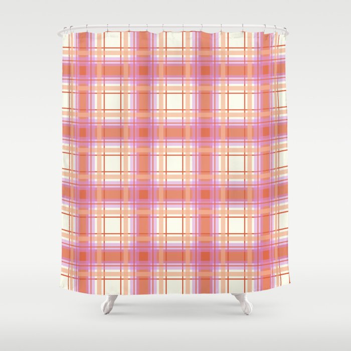 Peach Plaid With Pink And Yellow Shower Curtain By Fischerfinearts Peach Plaid With Pink And Yellow Shower Curtain