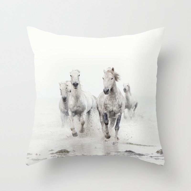 Camargue White Horses Running In Water Nature Photography Throw Pillow By Eyepoetry Society6
