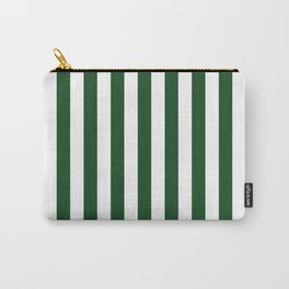 Large Forest Green and White Rustic Vertical Beach Stripes Carry-All Pouch