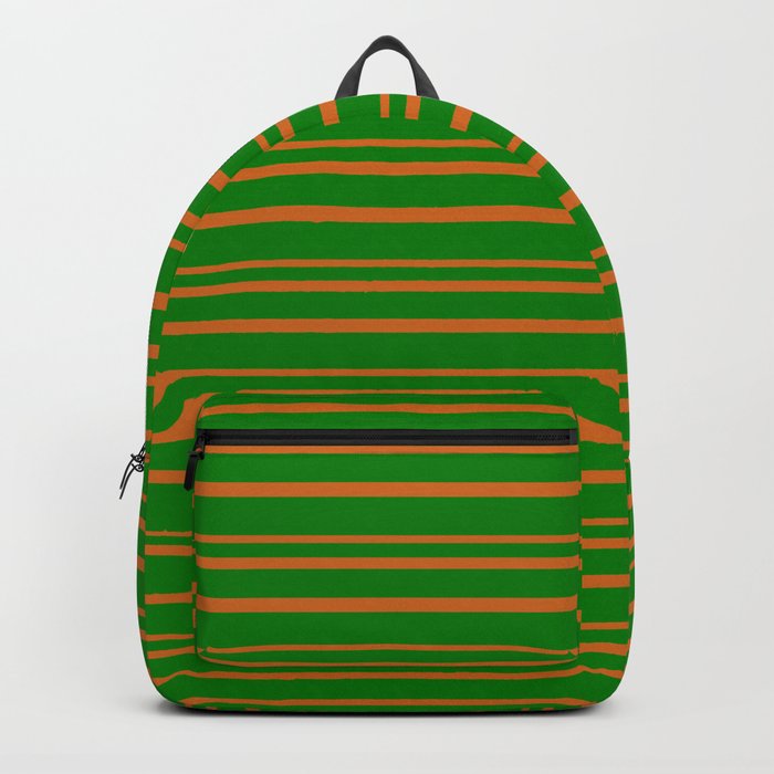 Green & Chocolate Colored Lined/Striped Pattern Backpack