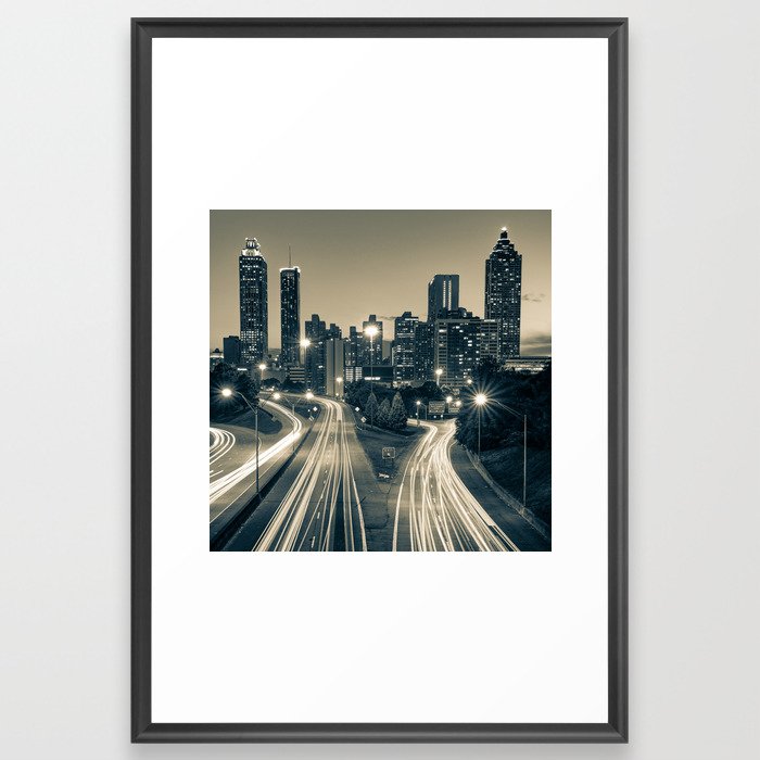 Atlanta Skyline From Jackson Street Bridge - Sepia 1x1 Framed Art Print