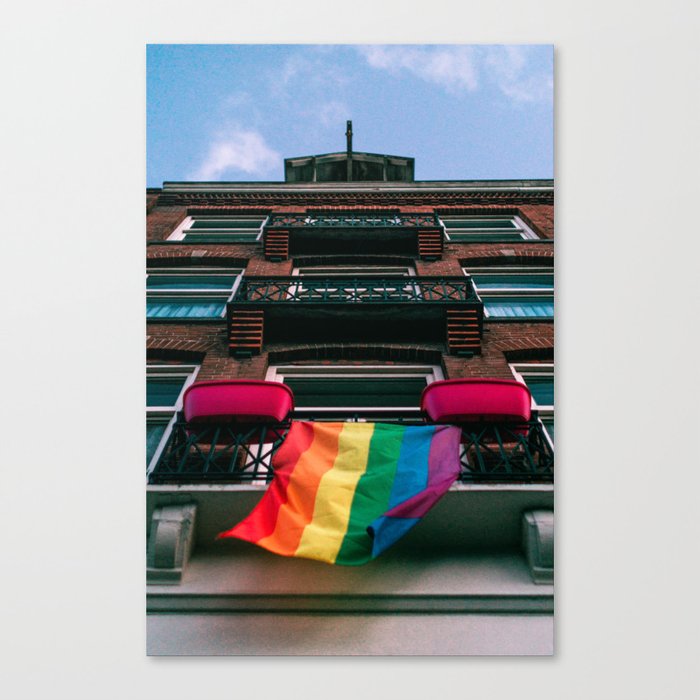 freedom of love flag rainbow on the facade of amsterdam Canvas Print