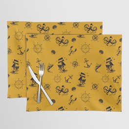 Mustard And Blue Silhouettes Of Vintage Nautical Pattern Placemat