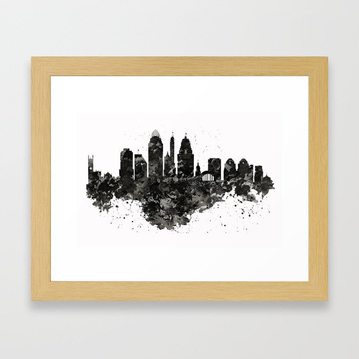 Cincinnati Skyline Black and White Framed Art Print
