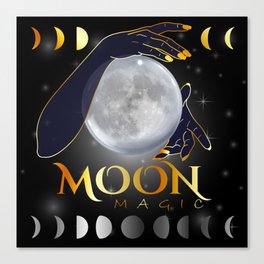 Moon phases mystical womans hands on full moon Canvas Print