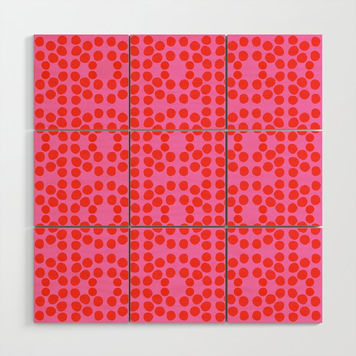 Big Red Dots On Hot Pink Eye Design Mid-Century Modern Scandi Bold Bright Polka Dots Pattern Wood Wall Art