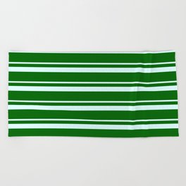 [ Thumbnail: Light Cyan and Dark Green Colored Lined/Striped Pattern Beach Towel ]
