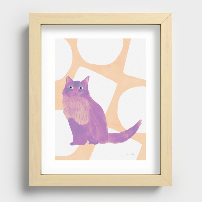 Round and Square Shape and Cat - Purple and Pink Recessed Framed Print