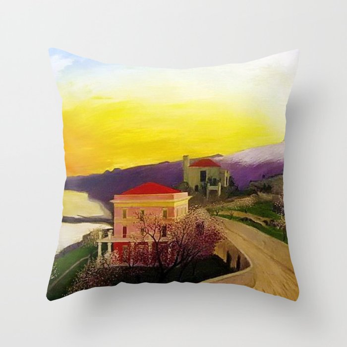 Coast of Sicily and Mount Etna springtime landscape painting by Csontváry Kosztka Tivadar Throw Pillow