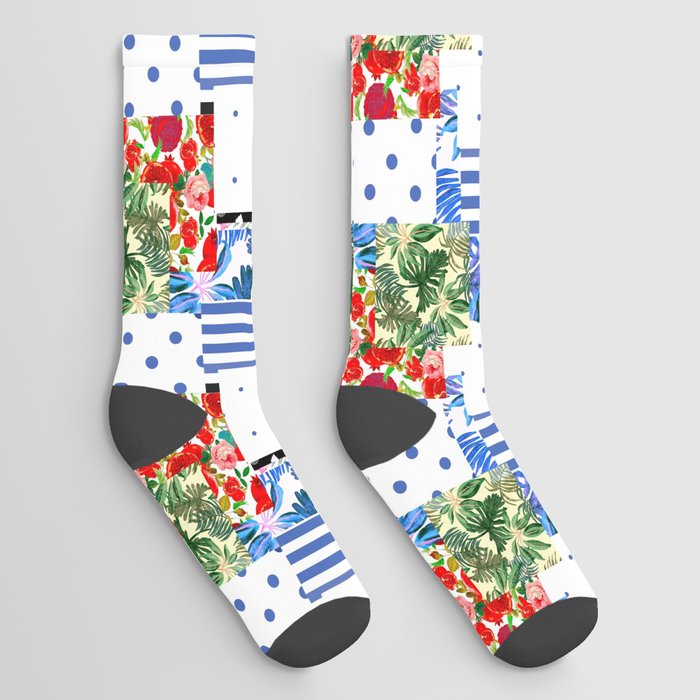 Italian,Sicilian art,patchwork,summer Flowers Socks