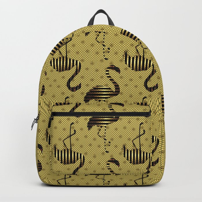 Golden Flamingo on Scalloped Metal Backpack