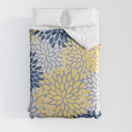 Modern Flowers Print, Yellow, White and Blue Duvet Cover