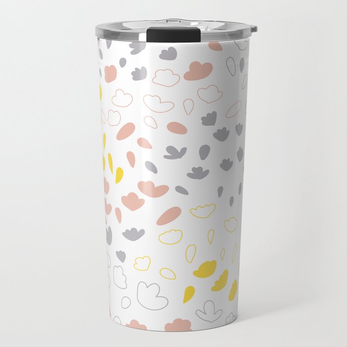 Summer Joy Organic Doodles Pattern In Pink Yellow And Grey Travel Mug By Art4ddlite Society6