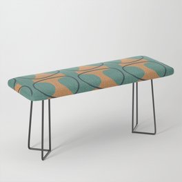 Mid Century Modern Abstract Ovals in Charcoal, Teal and Orange Bench