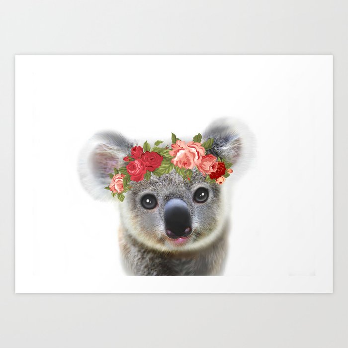Cute Baby Animal Koala Bear With Flower Crown Art Print By Moniquelap Society6