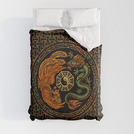 Phoenix and Dragon with bagua #2 Duvet Cover