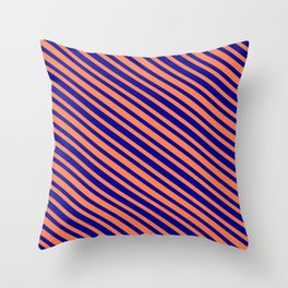 [ Thumbnail: Coral & Dark Blue Colored Stripes Pattern Throw Pillow ]
