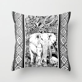White Elephant Indian Ink Tribal Art Throw Pillow