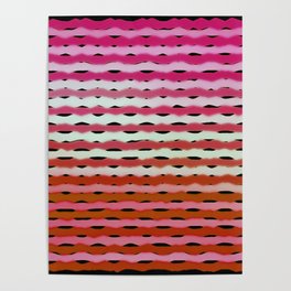 Abstract Ombre Waves Pink White Red Poster