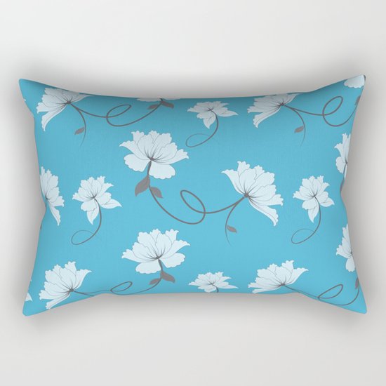 White Flowers on Blue background, floral pattern Rectangular Pillow