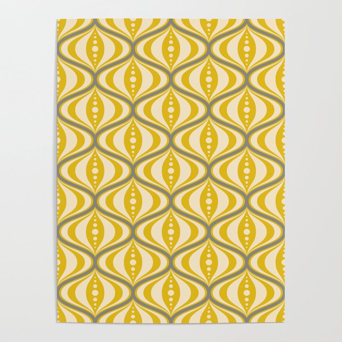 Retro Mid-Century Saucer Pattern in Yellow, Gray, Cream Poster