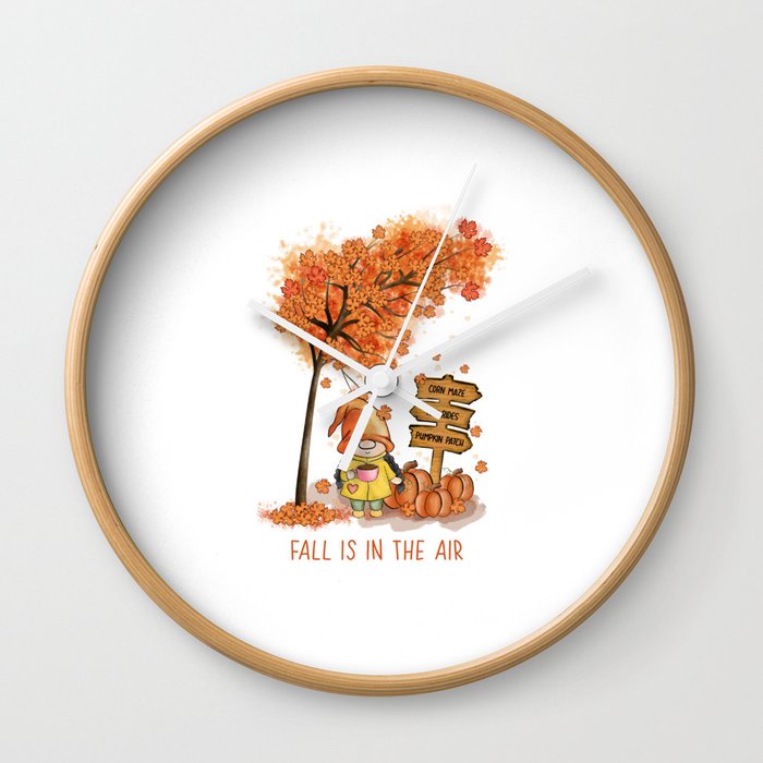 Fall is in the air autumn gnome design Wall Clock