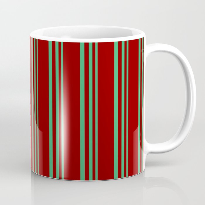 Sea Green & Dark Red Colored Stripes/Lines Pattern Coffee Mug