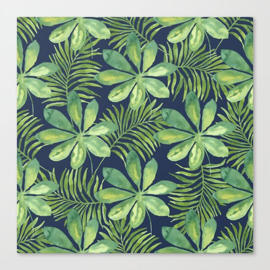 Tropical Branches Pattern on Dark 01 Canvas Print