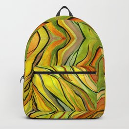 Flared Fern Backpack | Painting, Yellow, Pattern, Nature, Brown, Green, Abstract, Watercolor, Digital 
