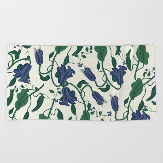 Blue Vintage Flower Pattern Beach Towel