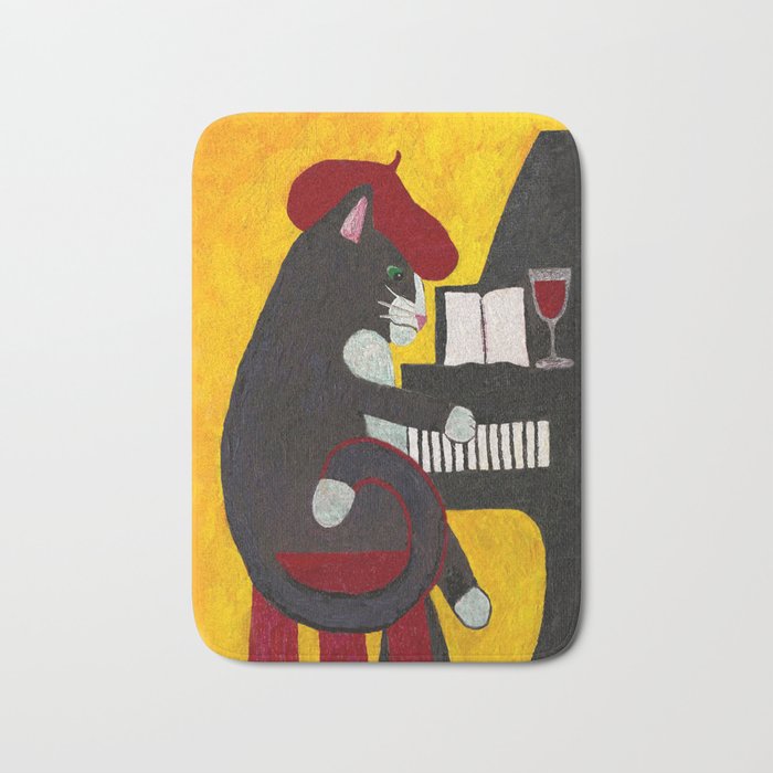 Tuxedo Cat Playing A Piano Bath Mat By Thebluecat Society6