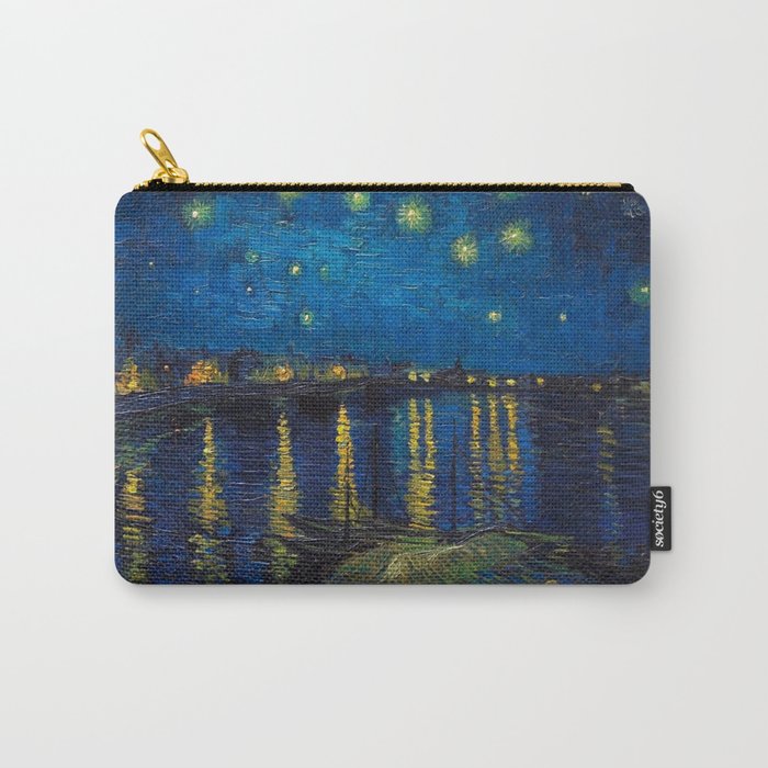 Starry Night Over the Rhone landscape painting by Vincent van Gogh in original blue with yellow stars Carry-All Pouch