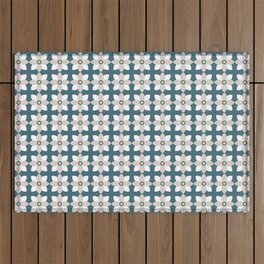 Tiny Daisies On The Lawn - White on Green Outdoor Rug