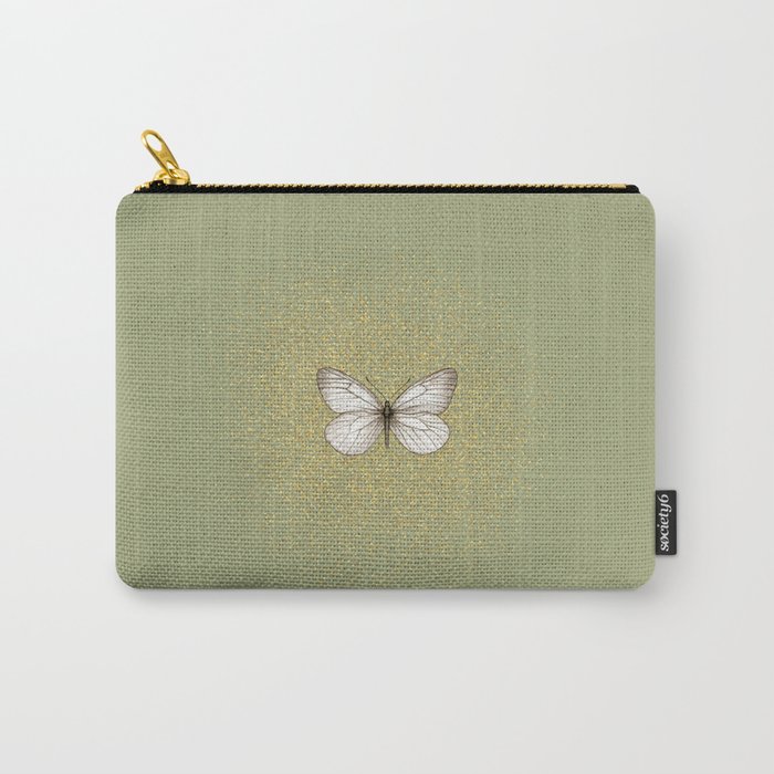 Hand-Drawn Butterfly and Golden Fairy Dust on Sage Green Carry-All Pouch