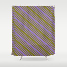 [ Thumbnail: Purple & Green Colored Lines/Stripes Pattern Shower Curtain ]