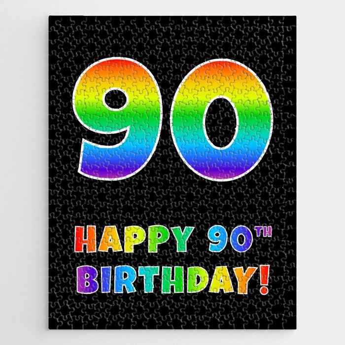 HAPPY 90TH BIRTHDAY - Multicolored Rainbow Spectrum Gradient Jigsaw Puzzle