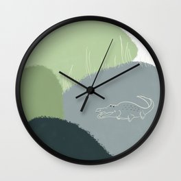 Abstract Alligator - Green, Landscape, Animal Illustration Wall Clock