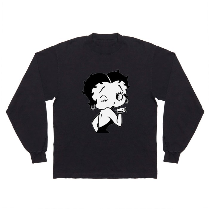 Betty Boop Tease Kiss (Black & White) Long Sleeve T Shirt