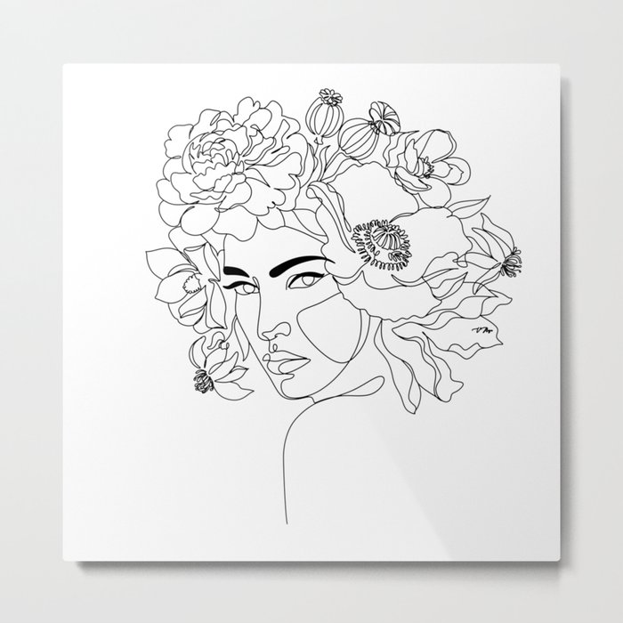 Flower Head Line Metal Print