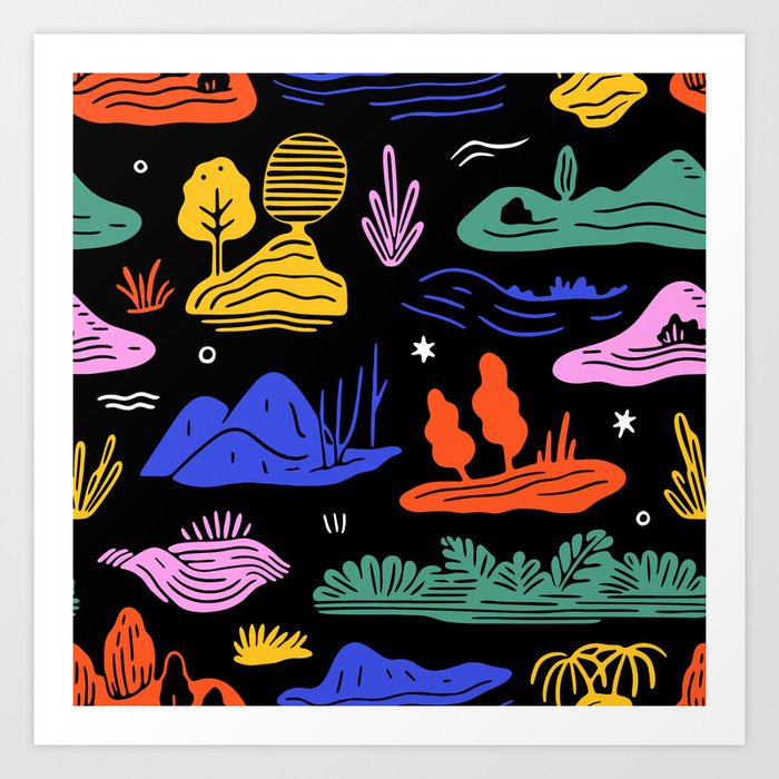 Colorful nature landscape doodle pattern Art Print