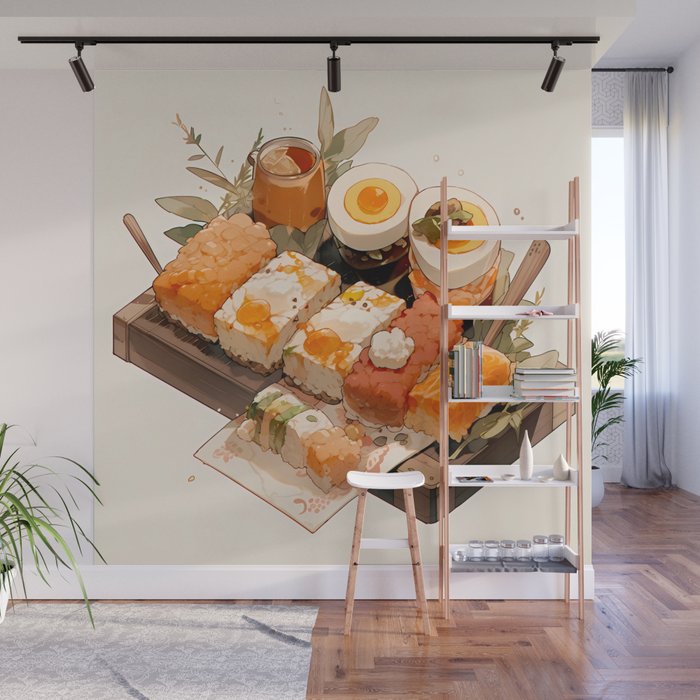 Aesthetic Sushi and eggs Wall Mural