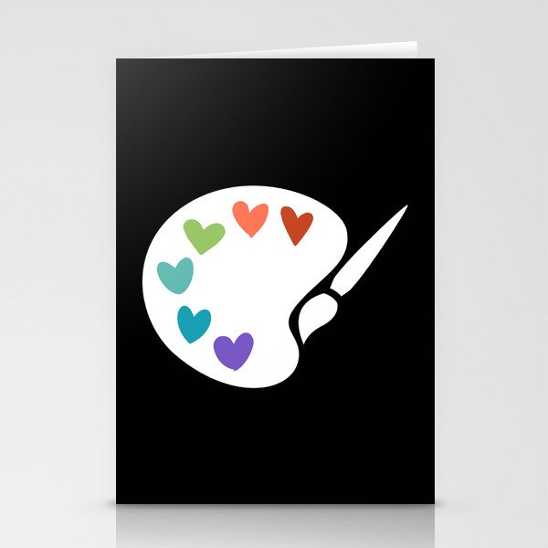 Paint Palette Hearts- White on Black Stationery Cards